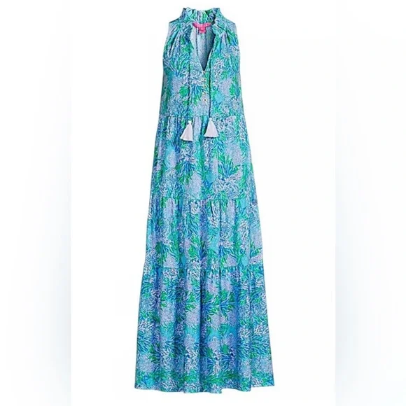 Lilly Pulitzer Malone Cotton Maxi Dress 💚🩷🩵 - Picture 2 of 13